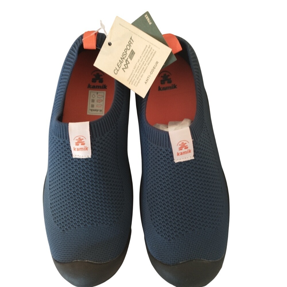 Kamik Harrow HK8302 Kids Navy Blue Orange Slip On Knit Sneakers Size 7 NEW